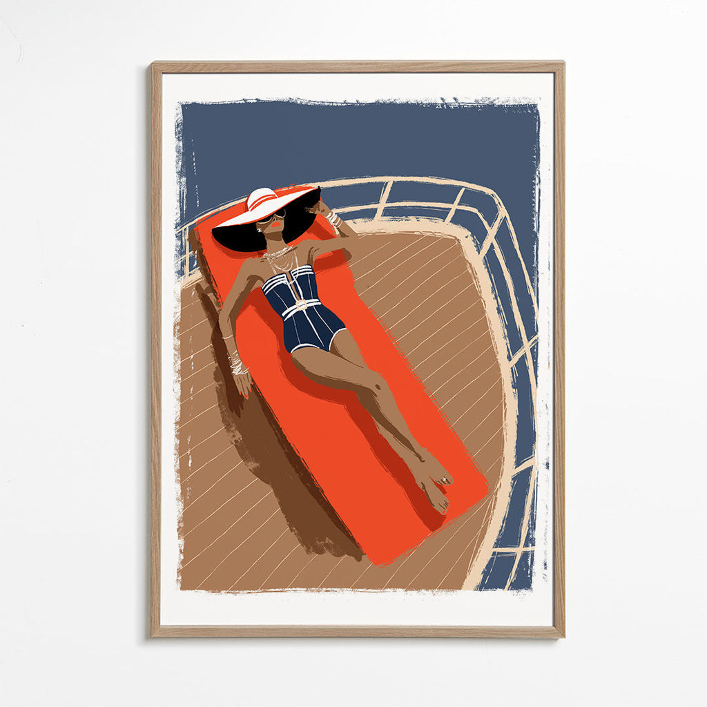 Illustration kvinna på yacht