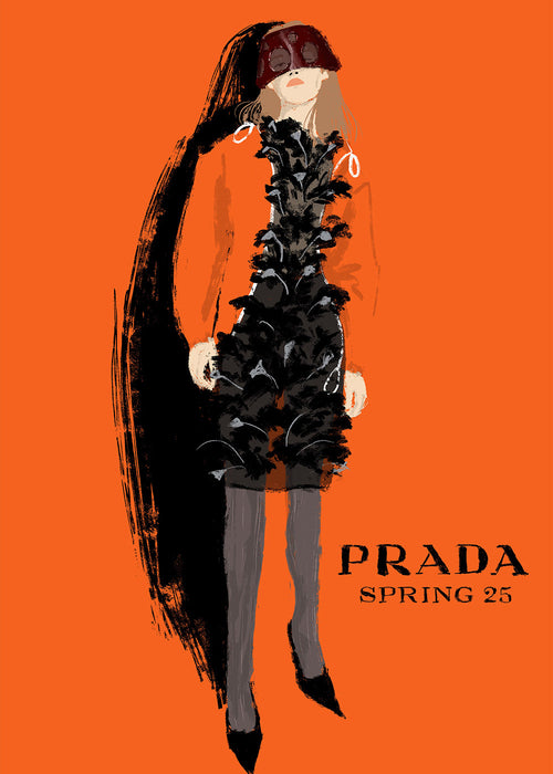 PRADA modeillustration på orange bakgrund