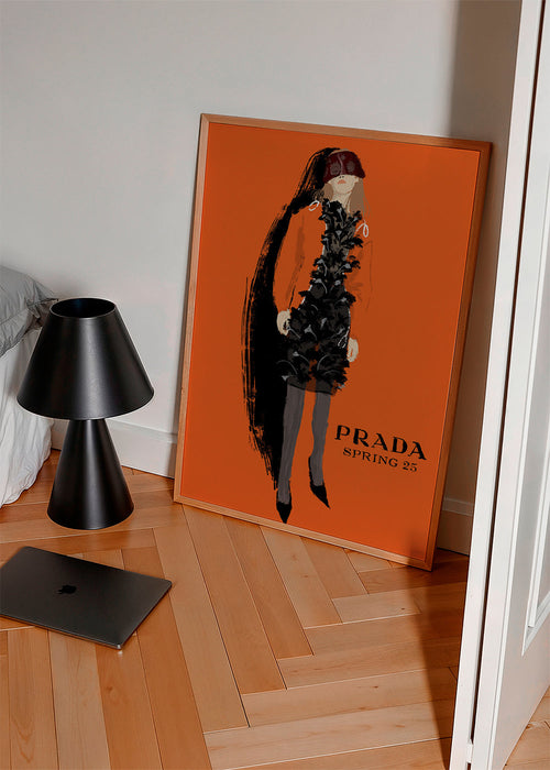 PRADA modeillustration på orange bakgrund