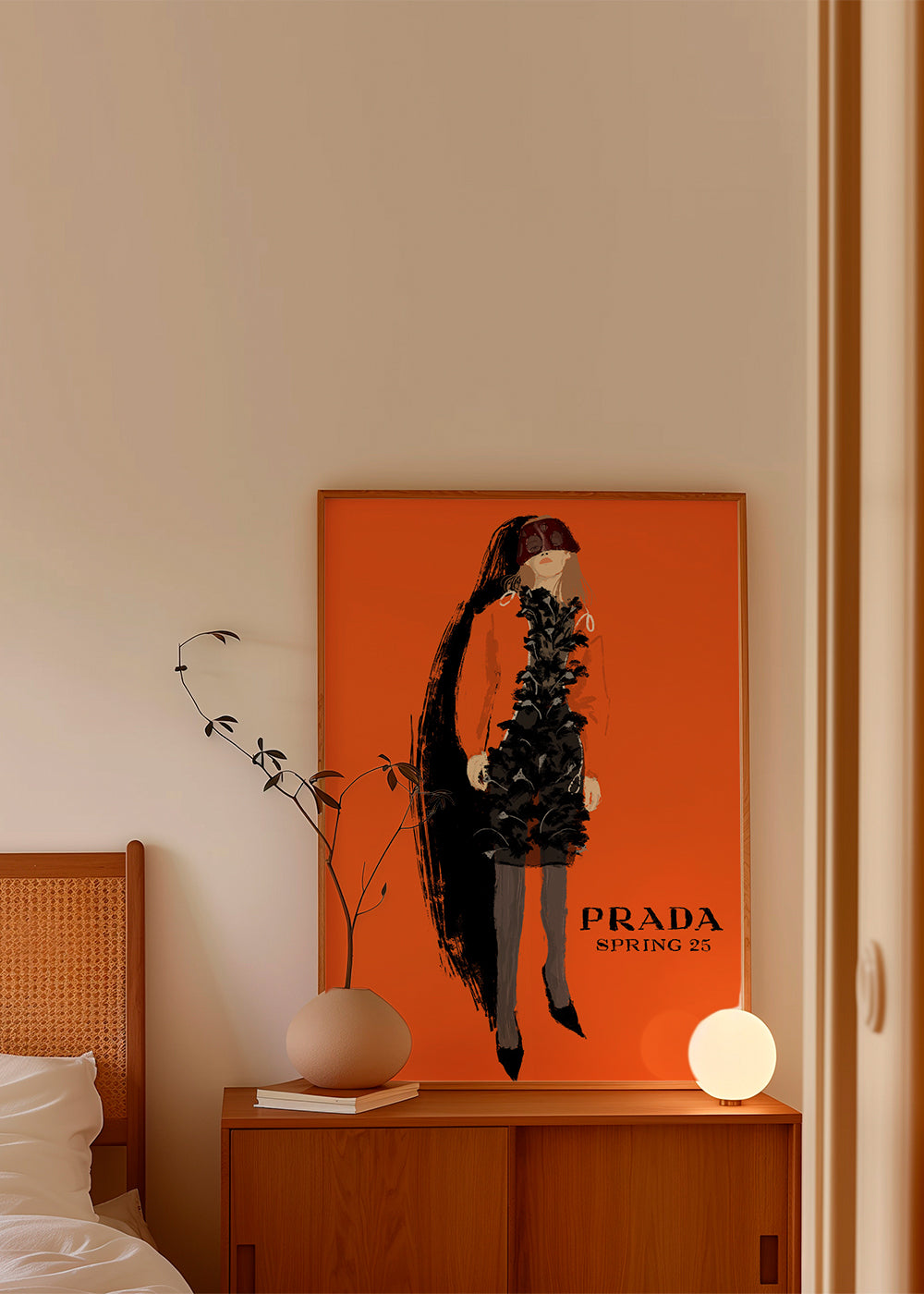 PRADA modeillustration på orange bakgrund
