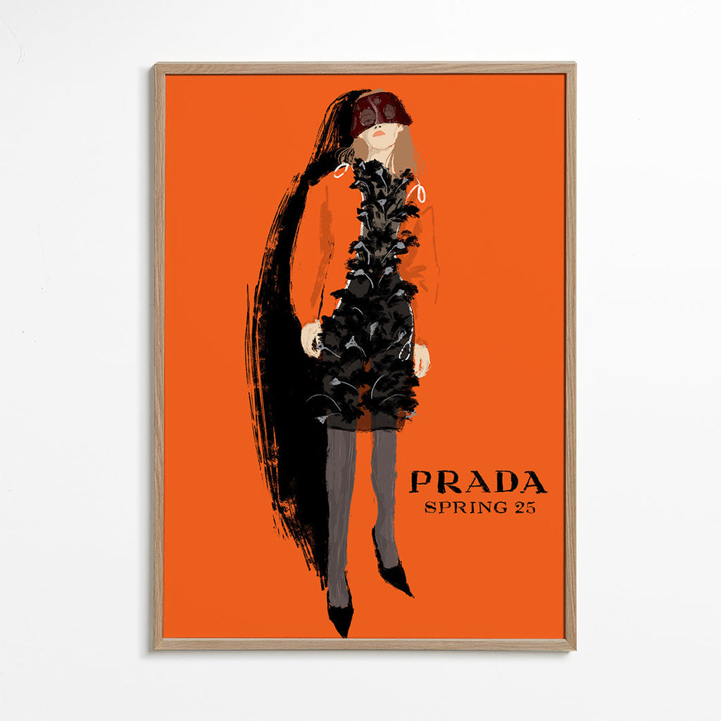 PRADA modeillustration på orange bakgrund