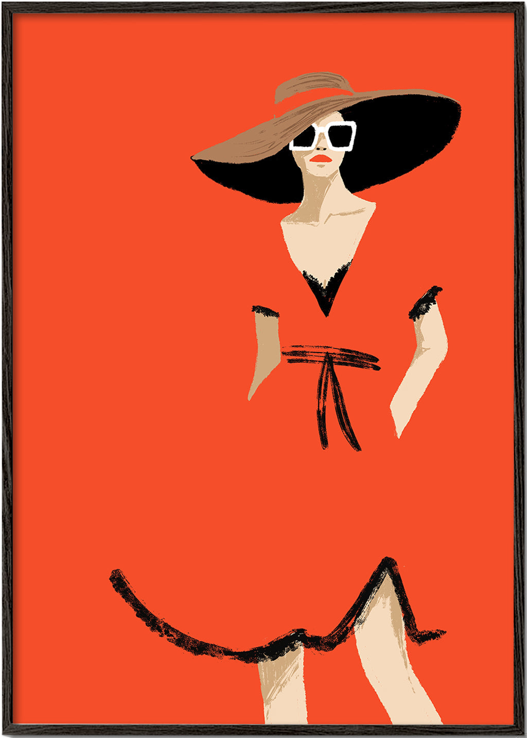 Illustration mode med bred hatt