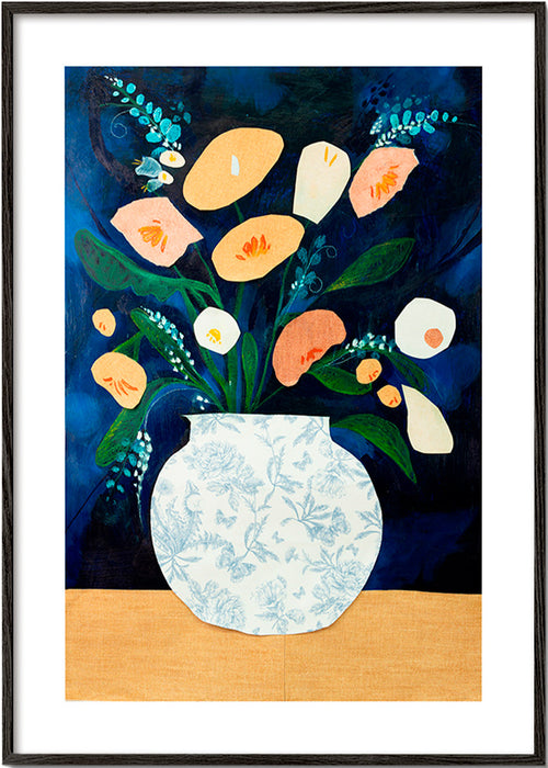 Botaniskt tryck med bukett i vas – Black Frame