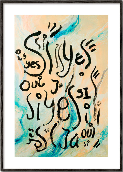 Illustration med handskriven text och flödande vågor – Black Frame