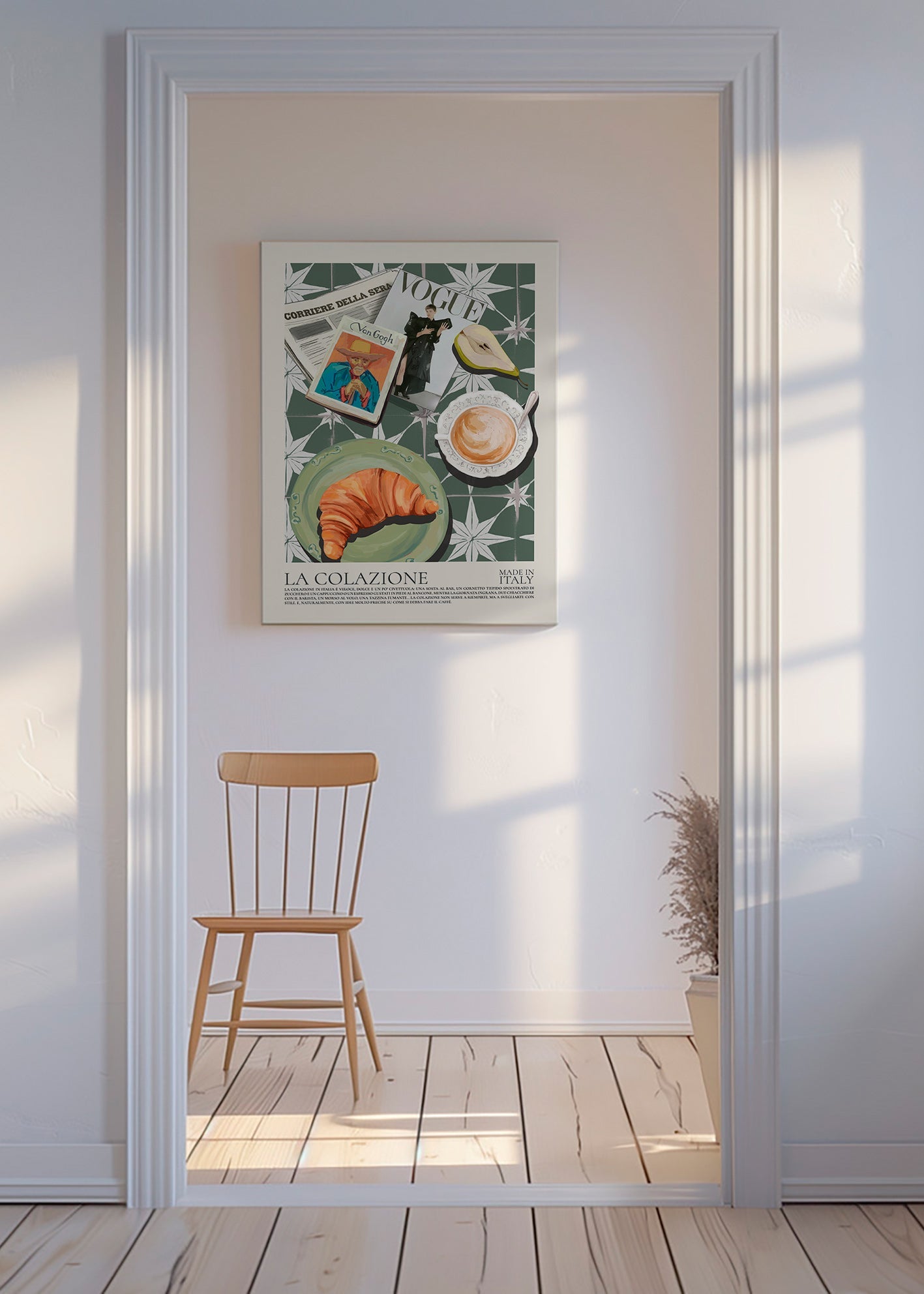 Kökskonst med croissant och tidning