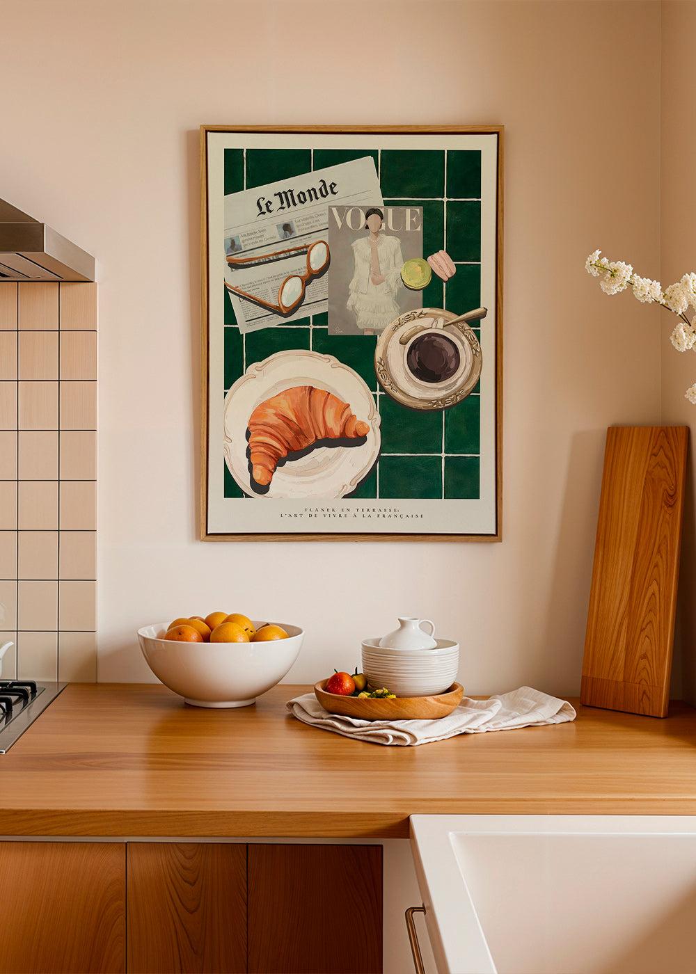 Kökskonst med croissant och kaffe