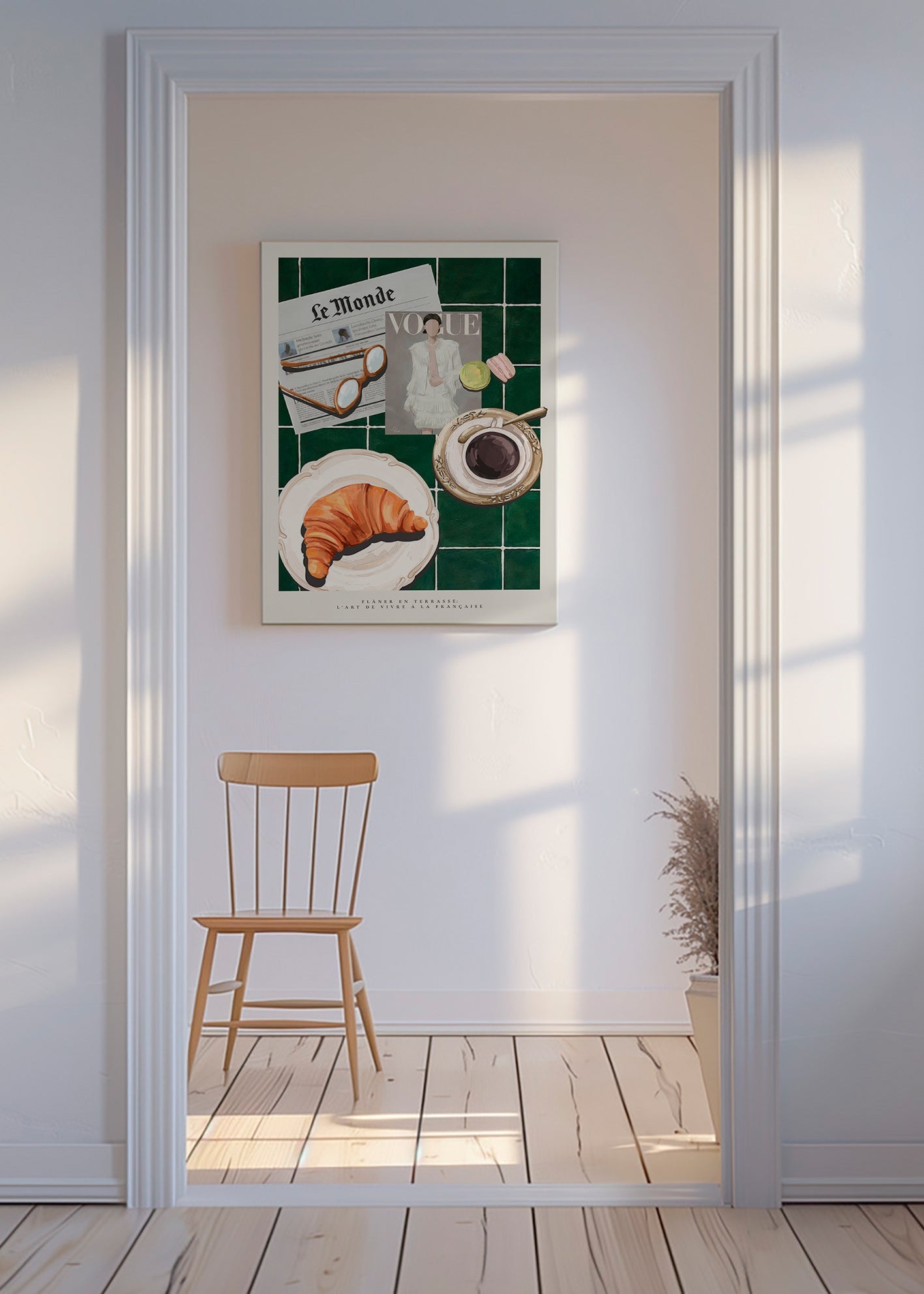 Kökskonst med croissant och kaffe