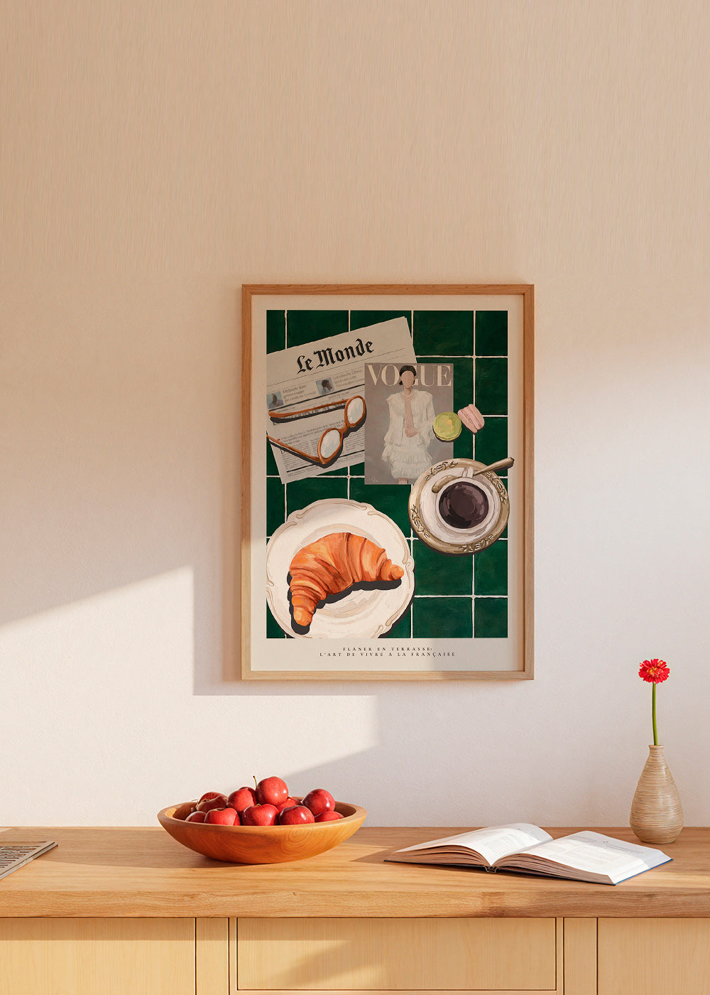 Kökskonst med croissant och kaffe