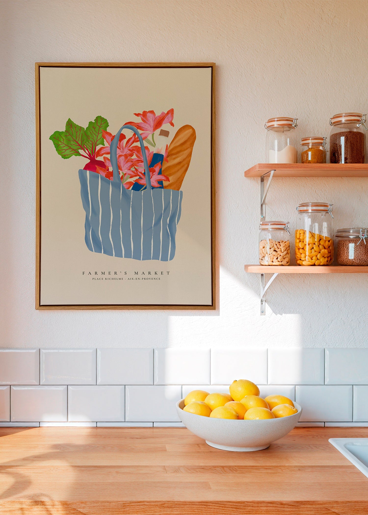 Kökskonst med illustration av marknadspåse