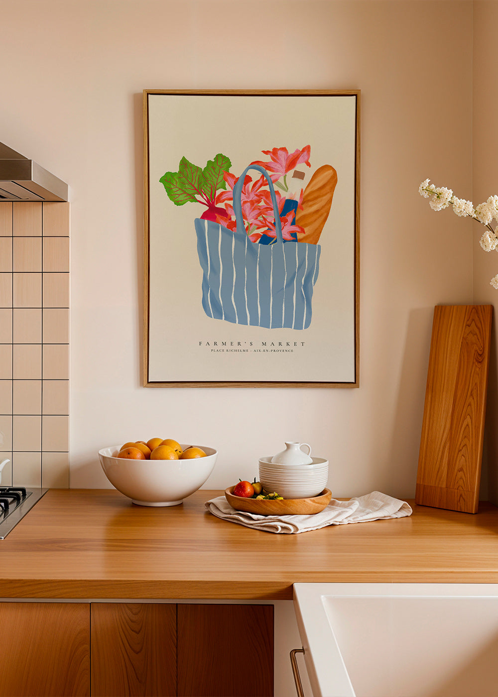 Kökskonst med illustration av marknadspåse