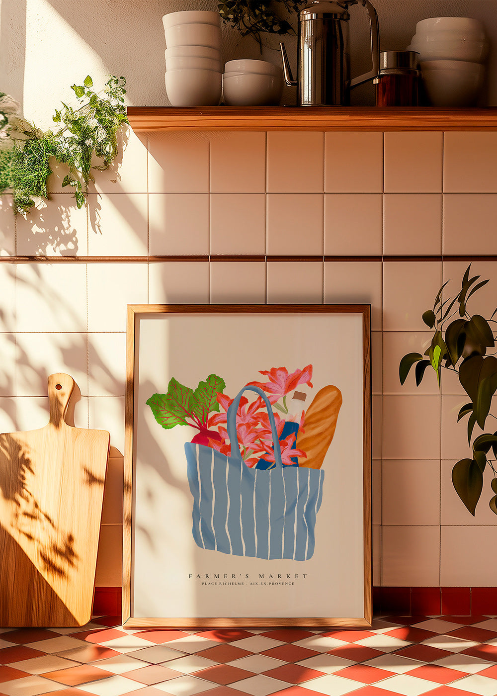 Kökskonst med illustration av marknadspåse