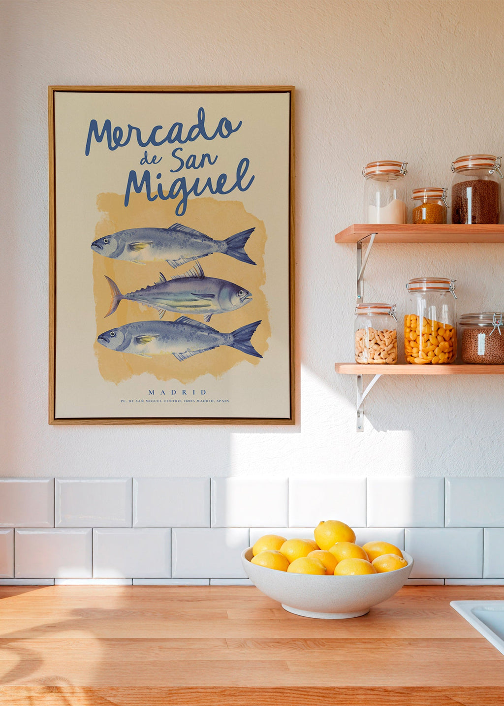 Kökskonst Mercado de San Miguel med blå fisk
