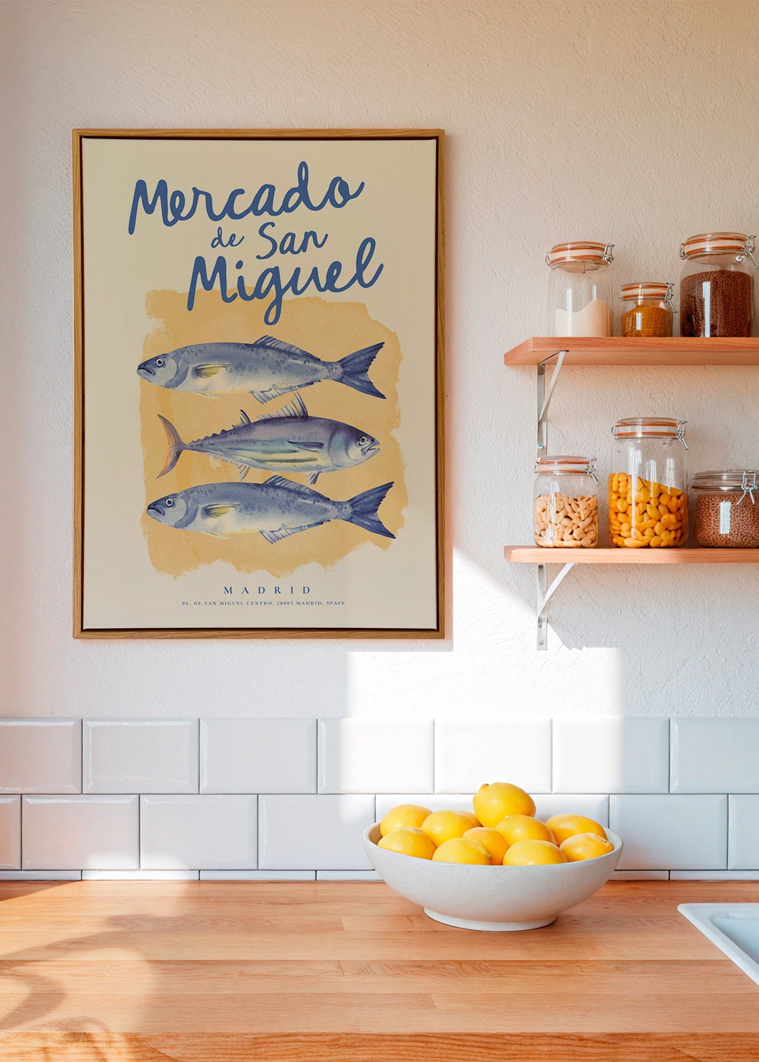 Kökskonst Mercado de San Miguel med blå fisk