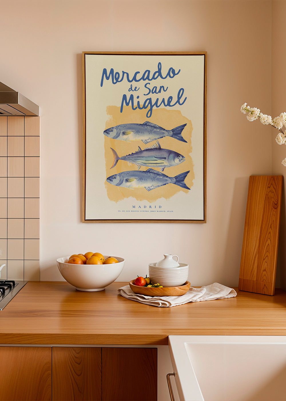 Kökskonst Mercado de San Miguel med blå fisk