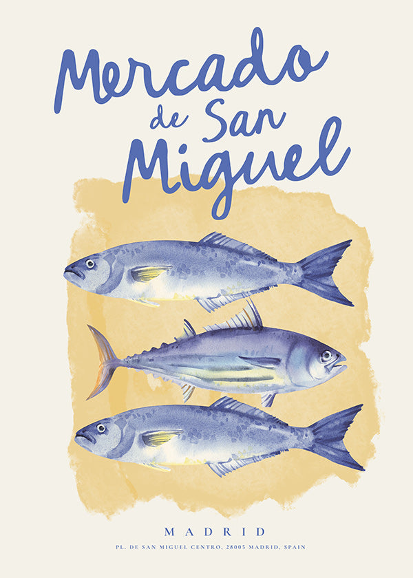 Kökskonst Mercado de San Miguel med blå fisk