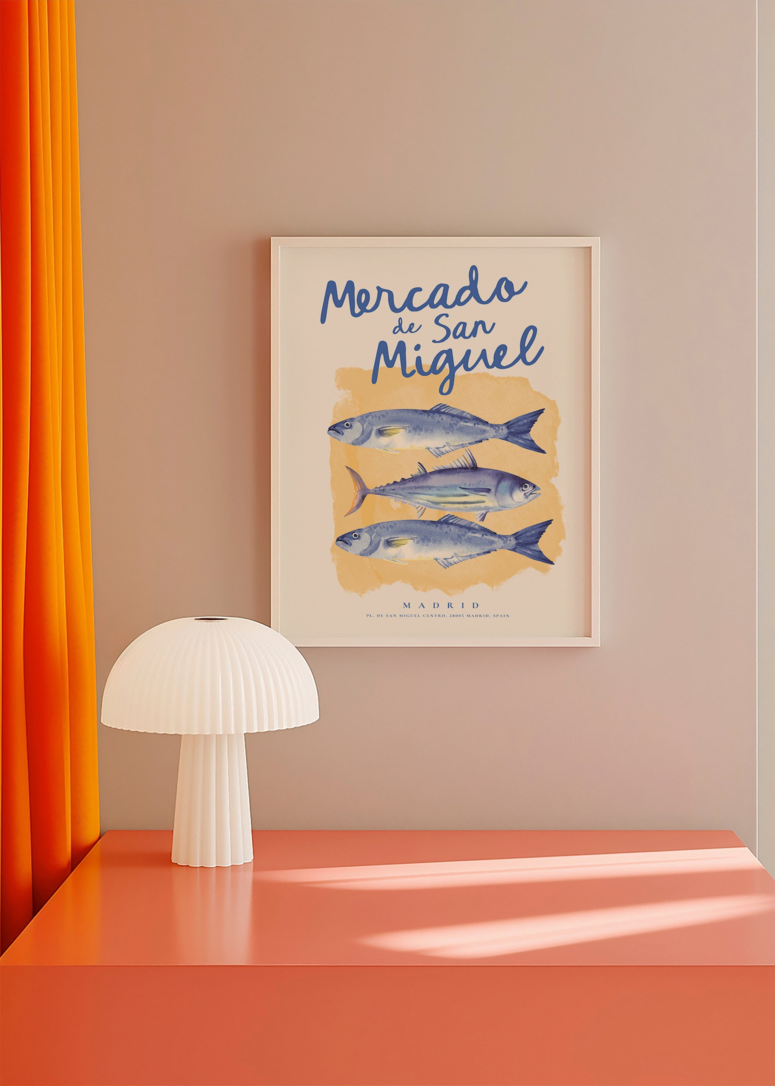 Kökskonst Mercado de San Miguel med blå fisk