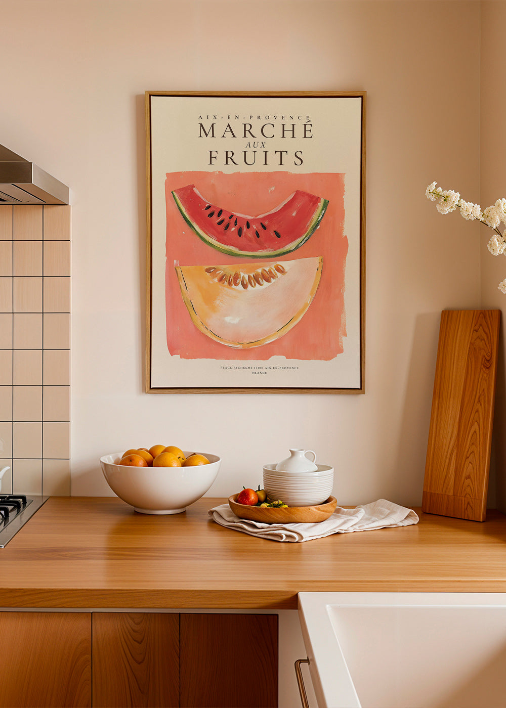Kökskonst Marché aux Fruits med melon och vattenmelon