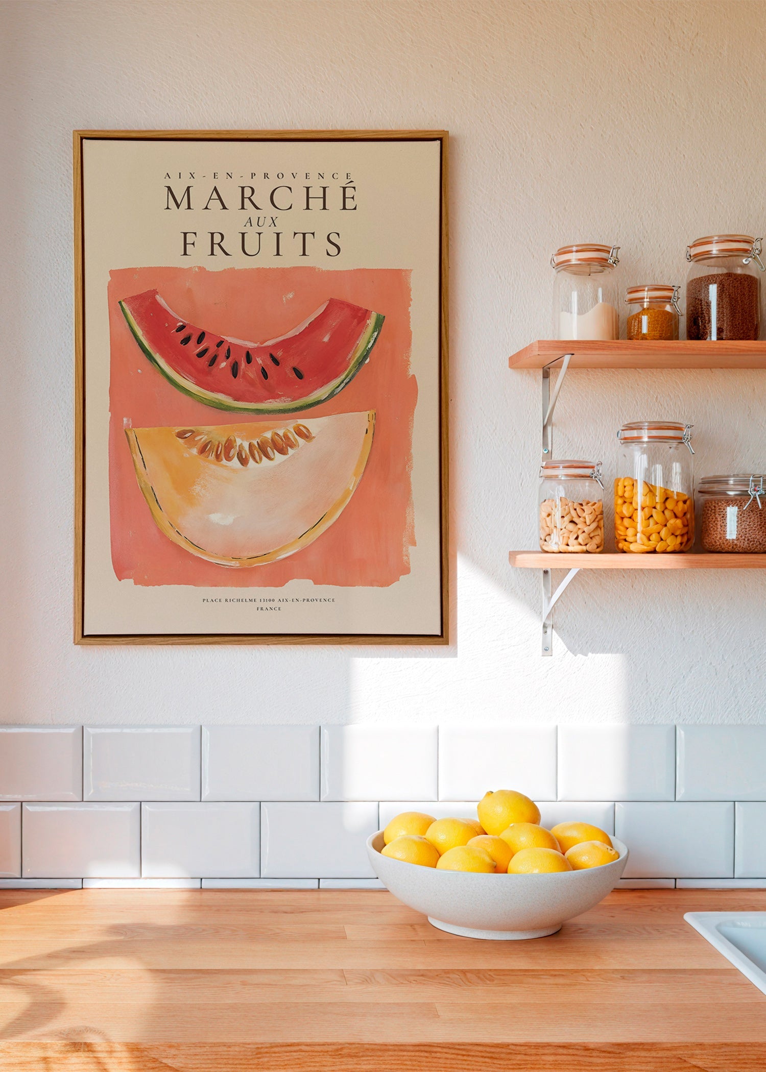 Kökskonst Marché aux Fruits med melon och vattenmelon