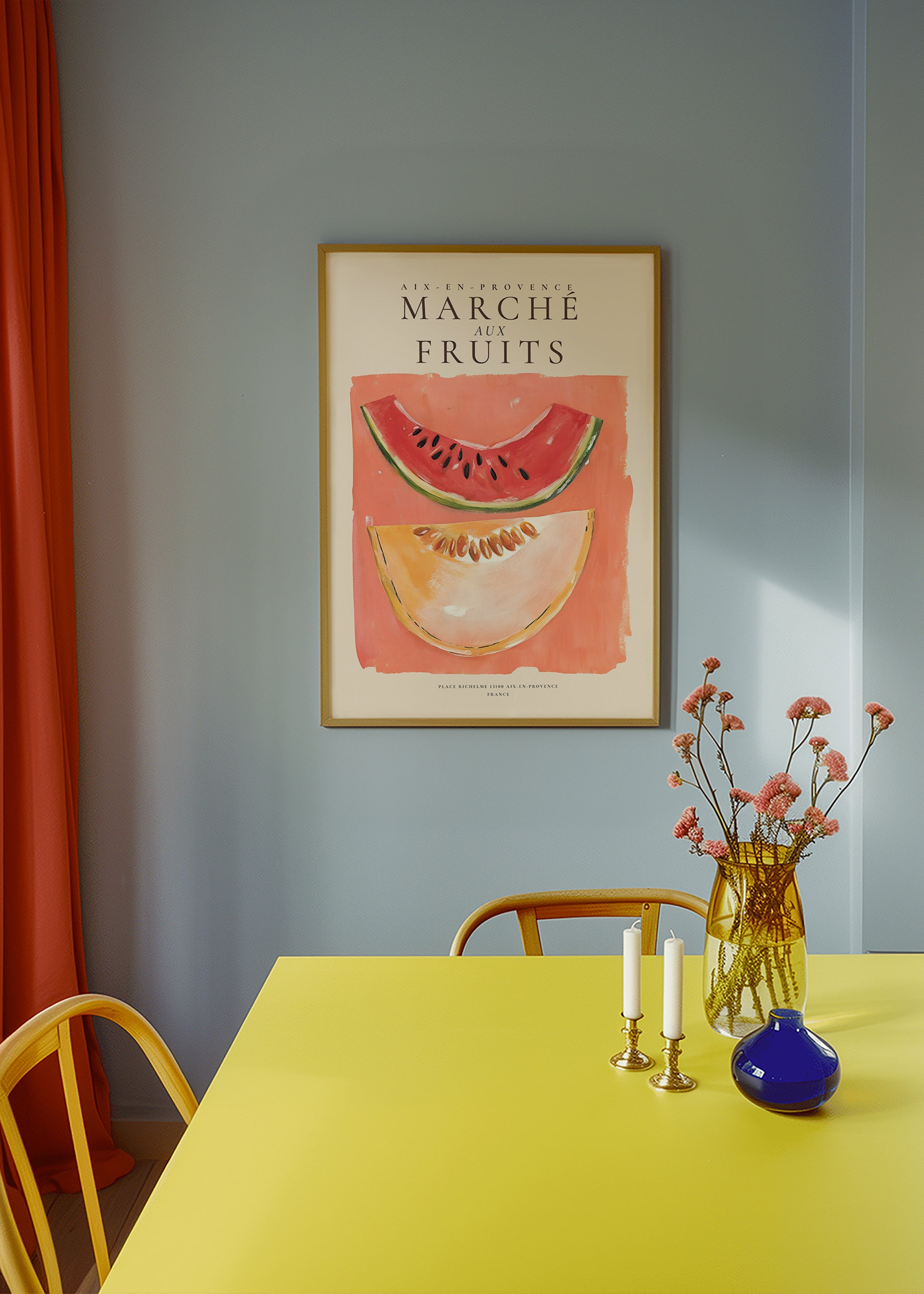 Kökskonst Marché aux Fruits med melon och vattenmelon
