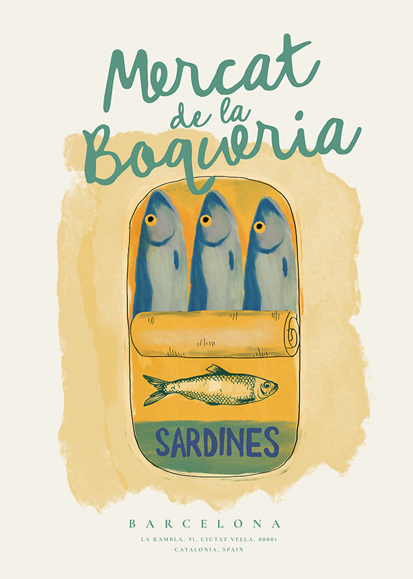 Kökskonst Mercat de la Boqueria - sardiner i burk