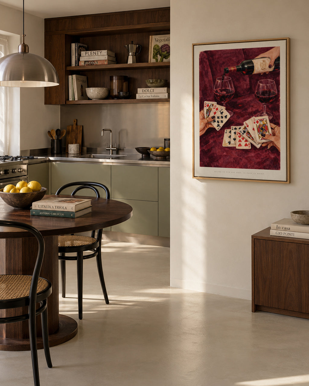 Cards & Cabernet - Framed canvas in an interior
