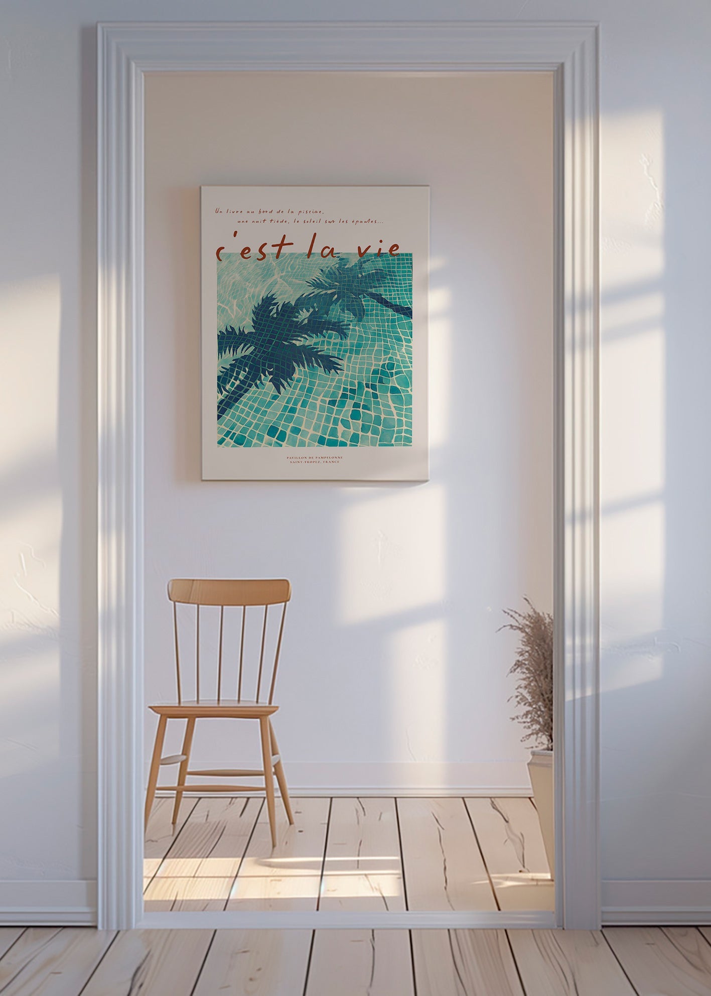 Illustration av pool med palmskuggor