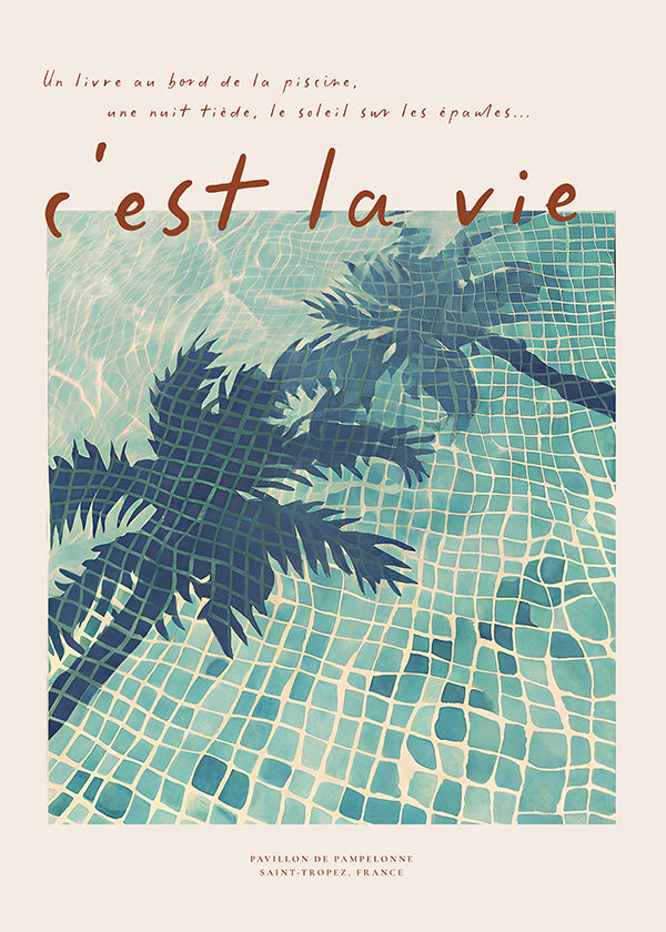 Illustration av pool med palmskuggor
