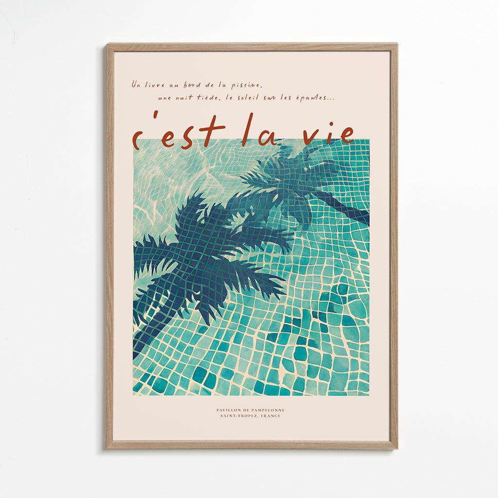 Illustration av pool med palmskuggor