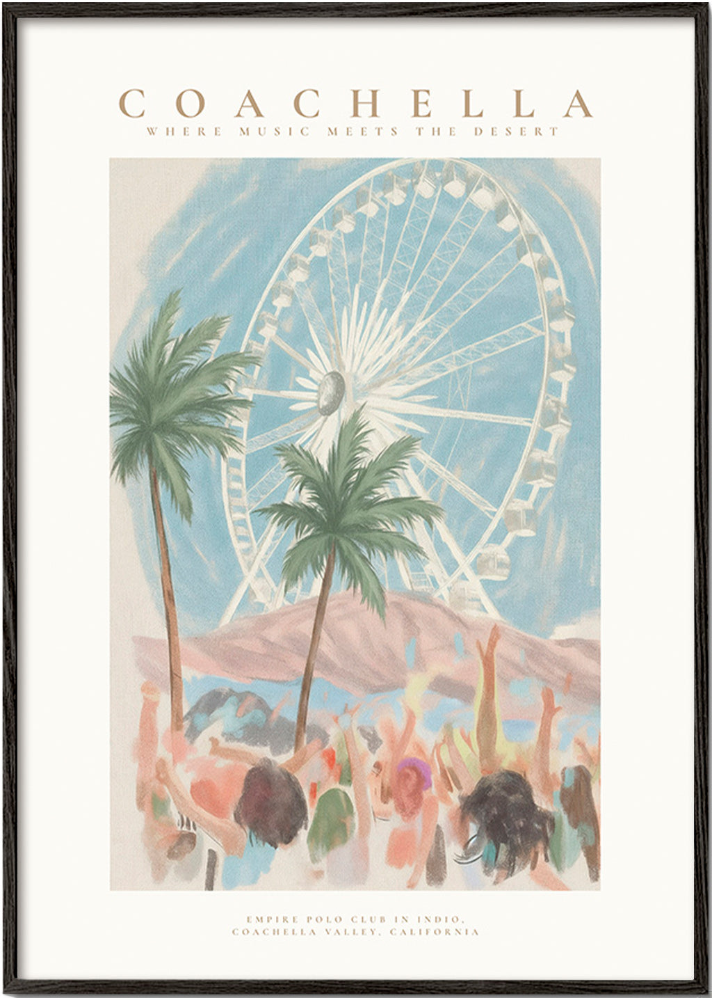 Coachella-illustration med pariserhjul och palmer