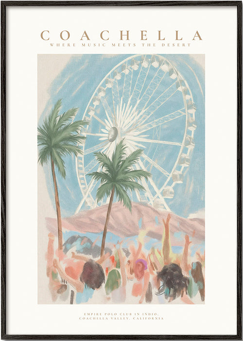 Coachella-illustration med pariserhjul och palmer