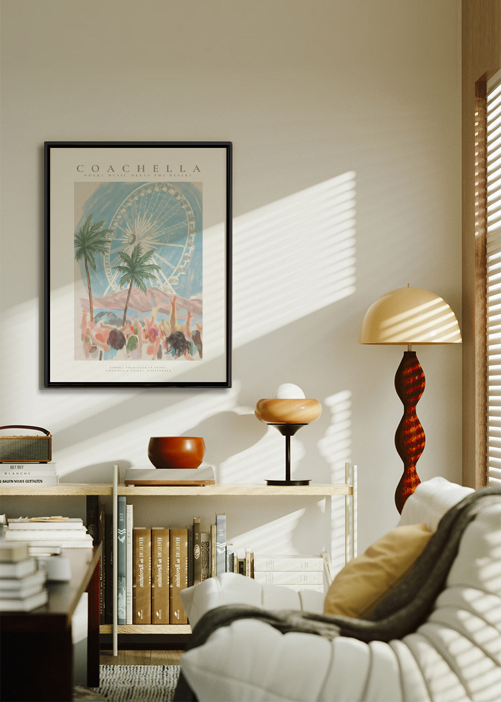 Coachella-illustration med pariserhjul och palmer