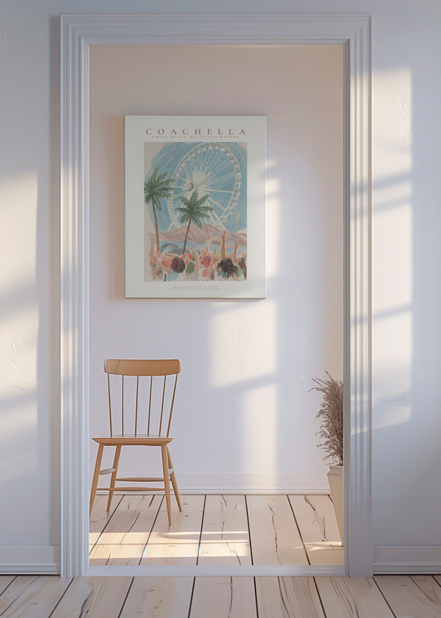 Coachella-illustration med pariserhjul och palmer