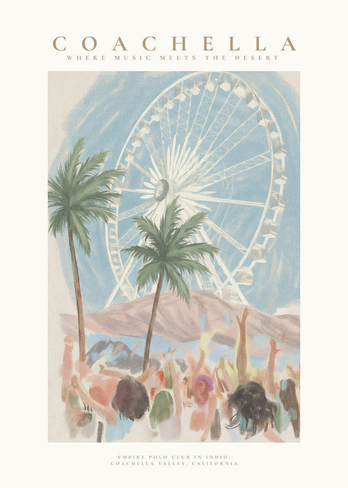 Coachella-illustration med pariserhjul och palmer