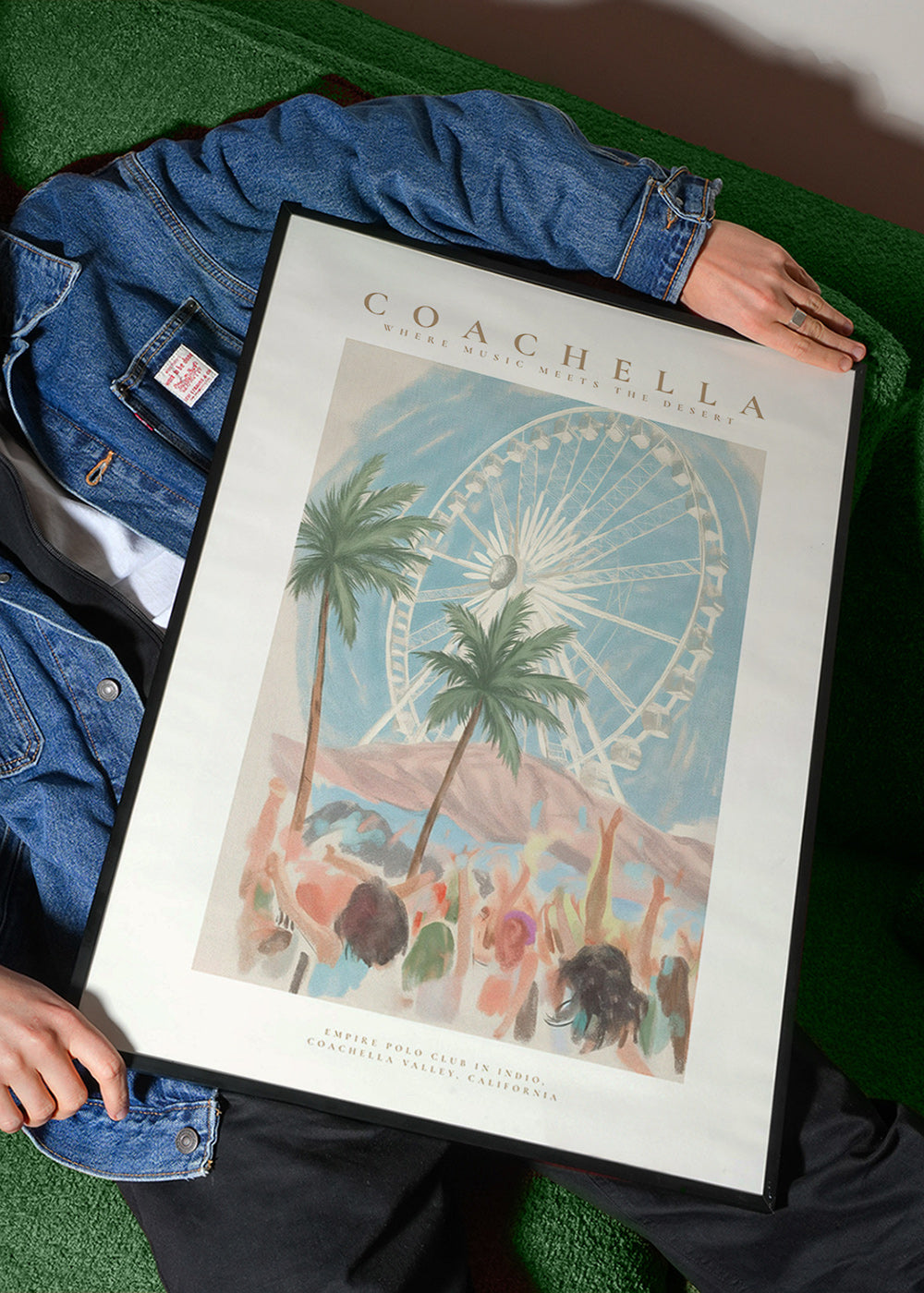 Coachella-illustration med pariserhjul och palmer