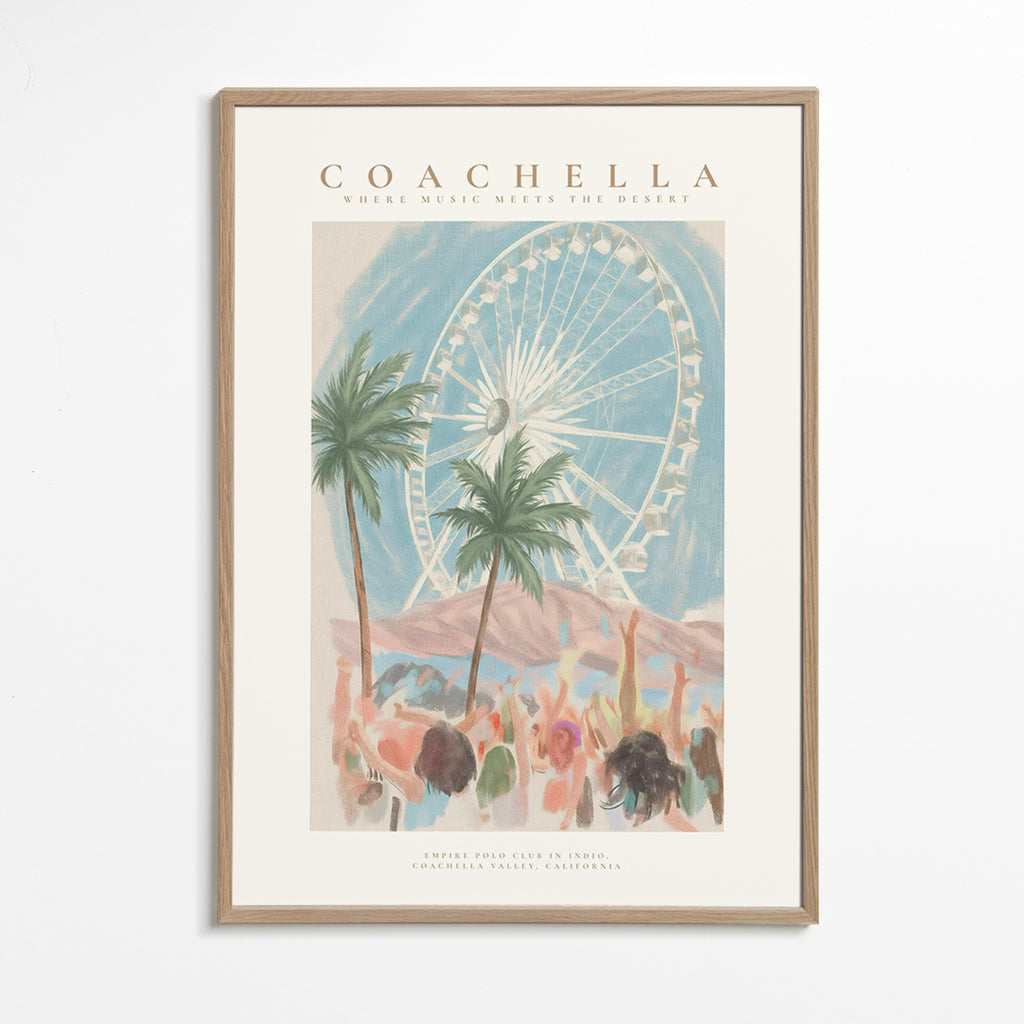 Coachella-illustration med pariserhjul och palmer