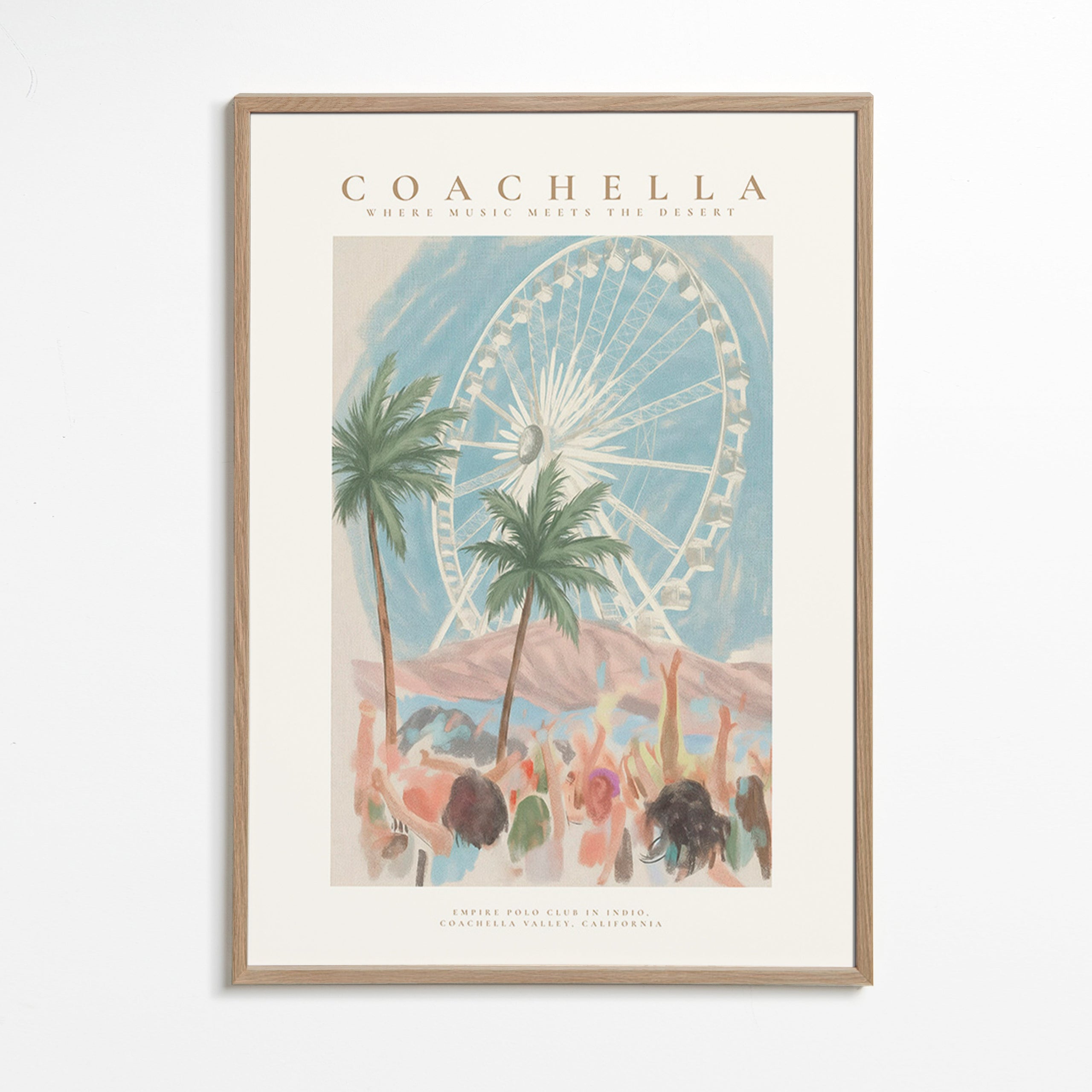 Coachella-illustration med pariserhjul och palmer