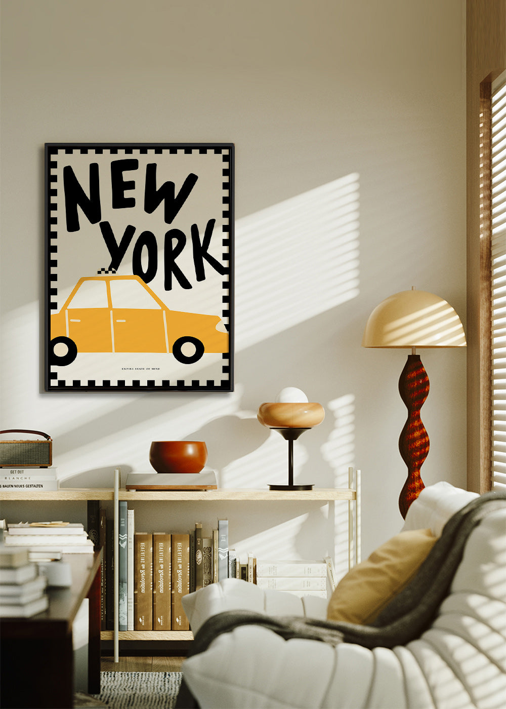 Stadsaffisch New York taxi med kraftig typografi