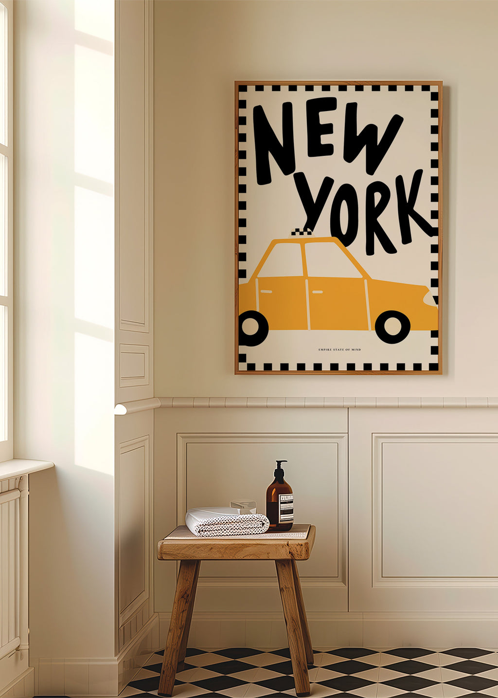 Stadsaffisch New York taxi med kraftig typografi