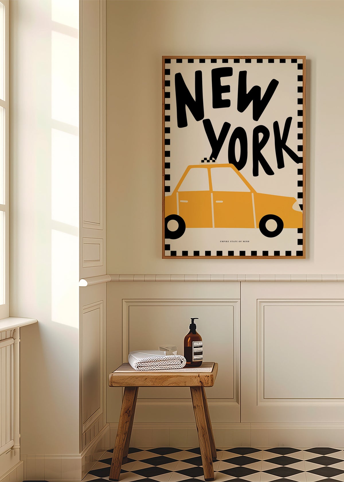 Stadsaffisch New York taxi med kraftig typografi