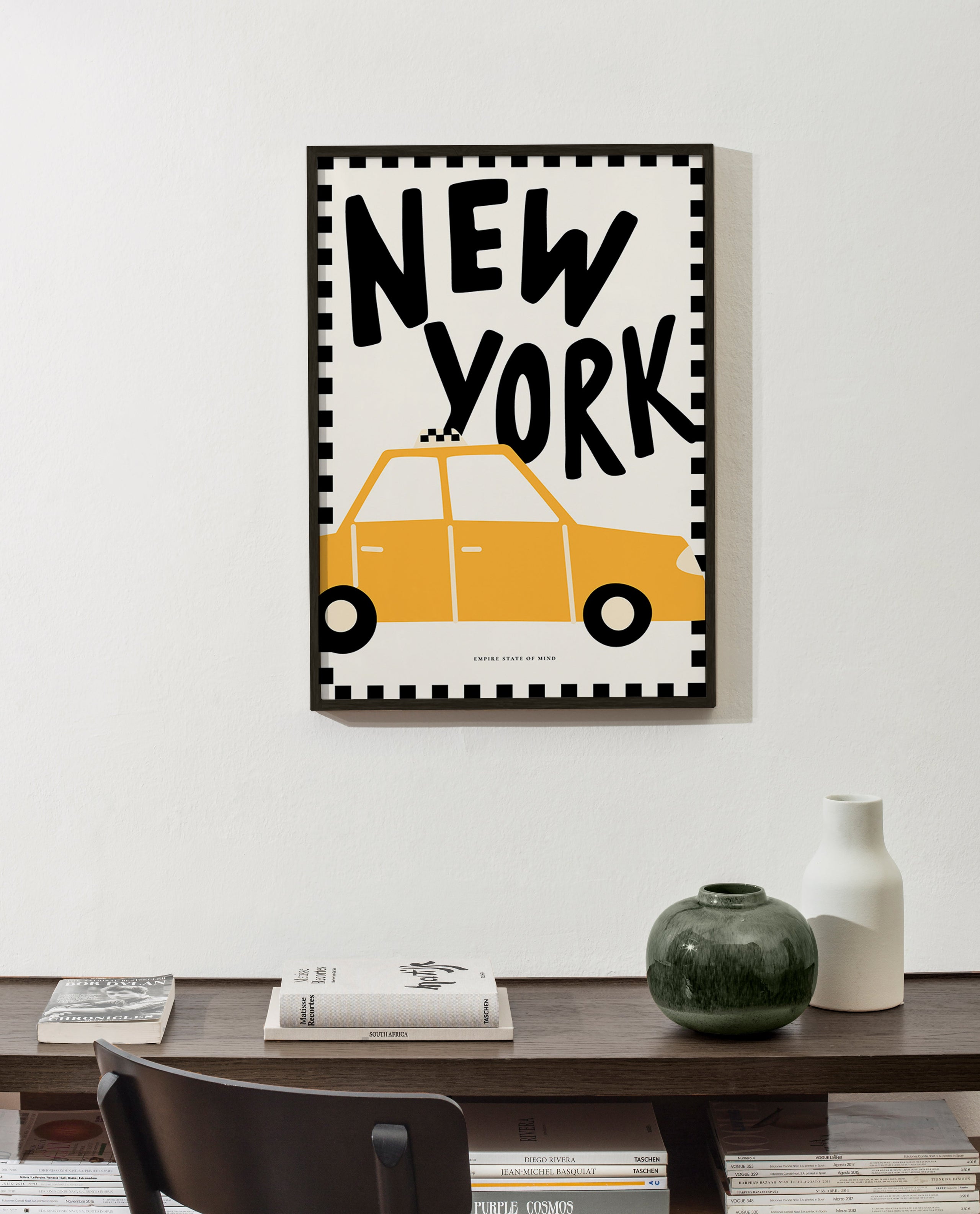 Stadsaffisch New York taxi med kraftig typografi