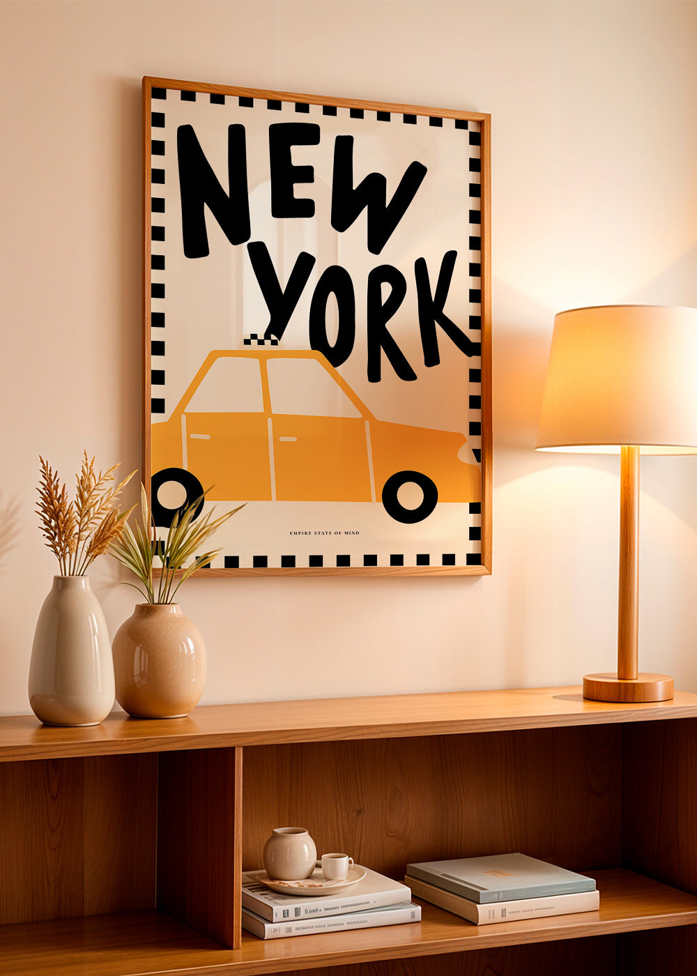 Stadsaffisch New York taxi med kraftig typografi