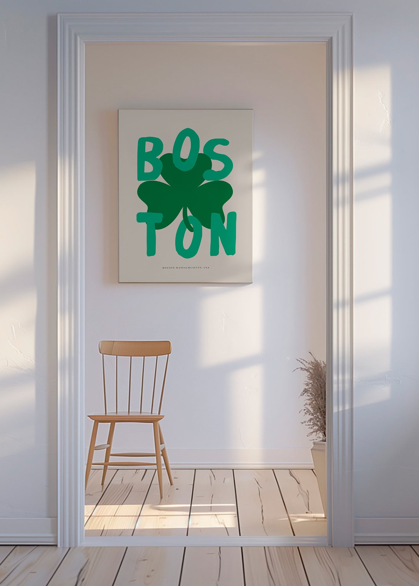 Reseaffisch Boston med klövergrafik