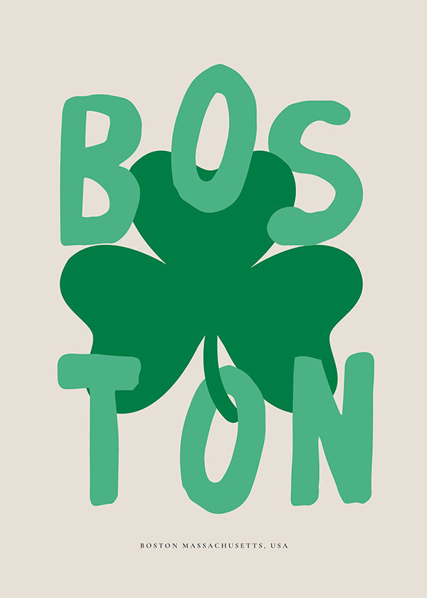 Reseaffisch Boston med klövergrafik