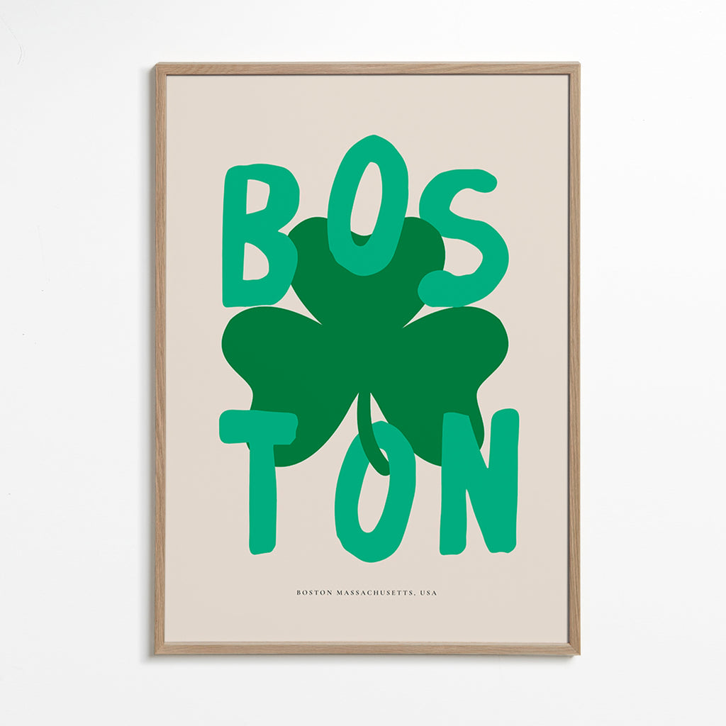 Reseaffisch Boston med klövergrafik