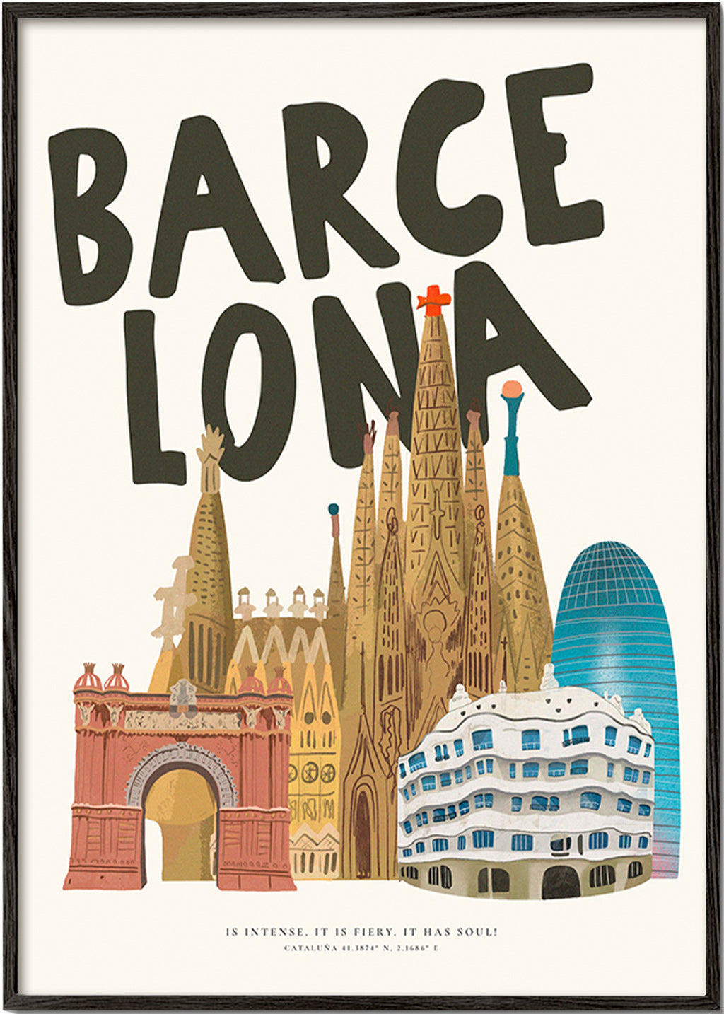 Stadskonst Barcelona illustrerad skyline