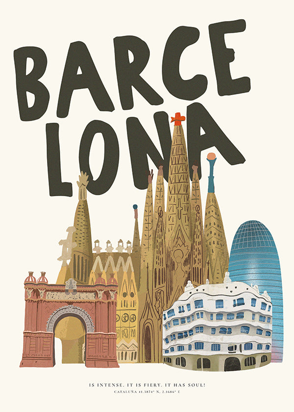 Stadskonst Barcelona illustrerad skyline