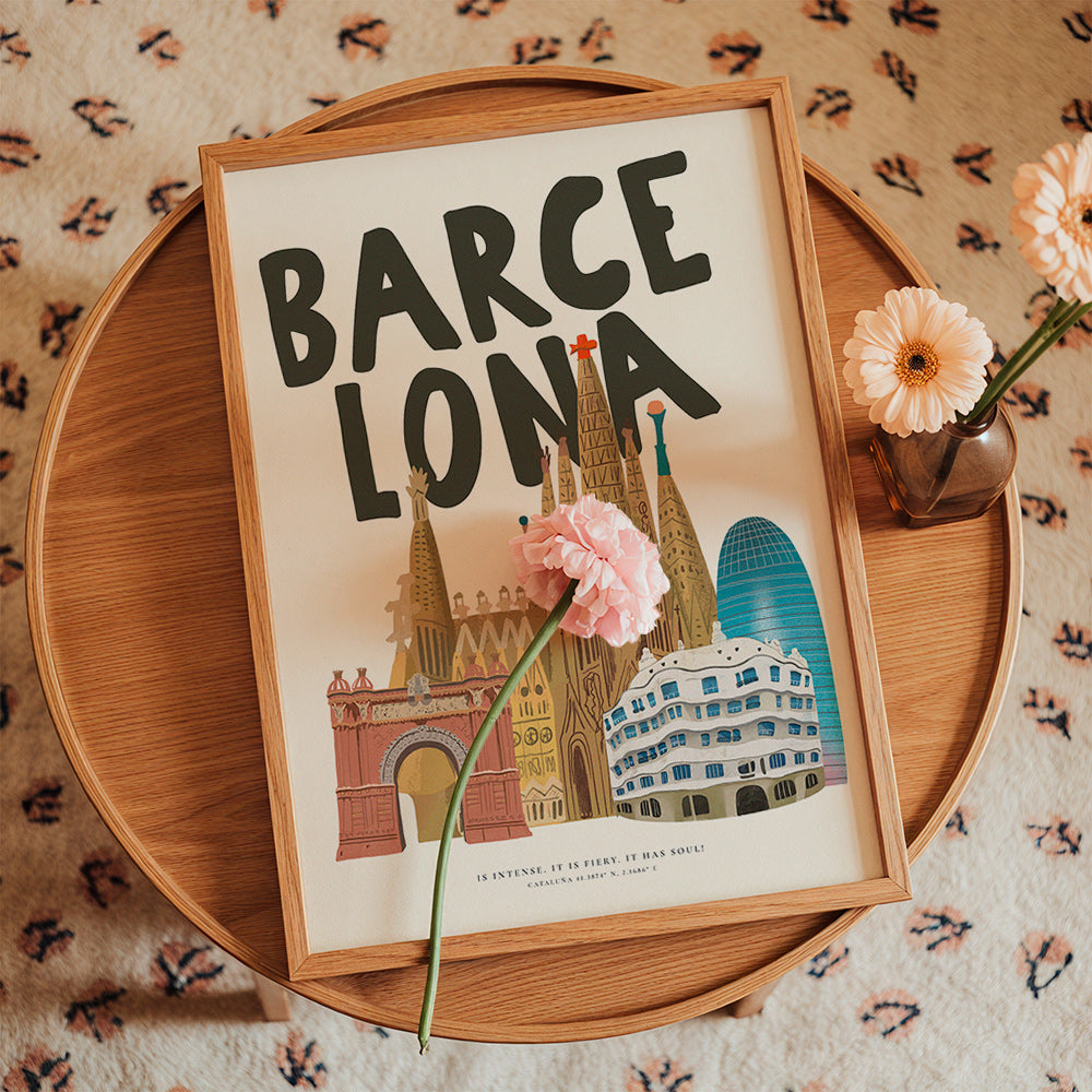 Stadskonst Barcelona illustrerad skyline