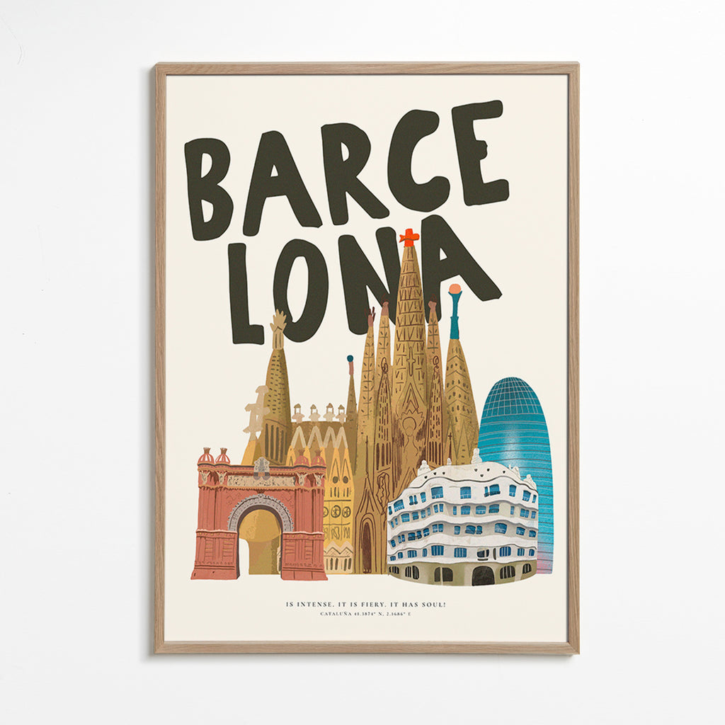 Stadskonst Barcelona illustrerad skyline