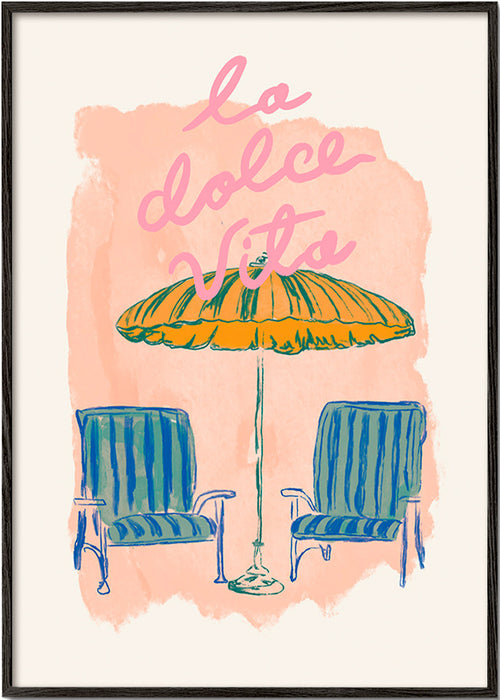 Illustration La Dolce Vita parasoll och stolar