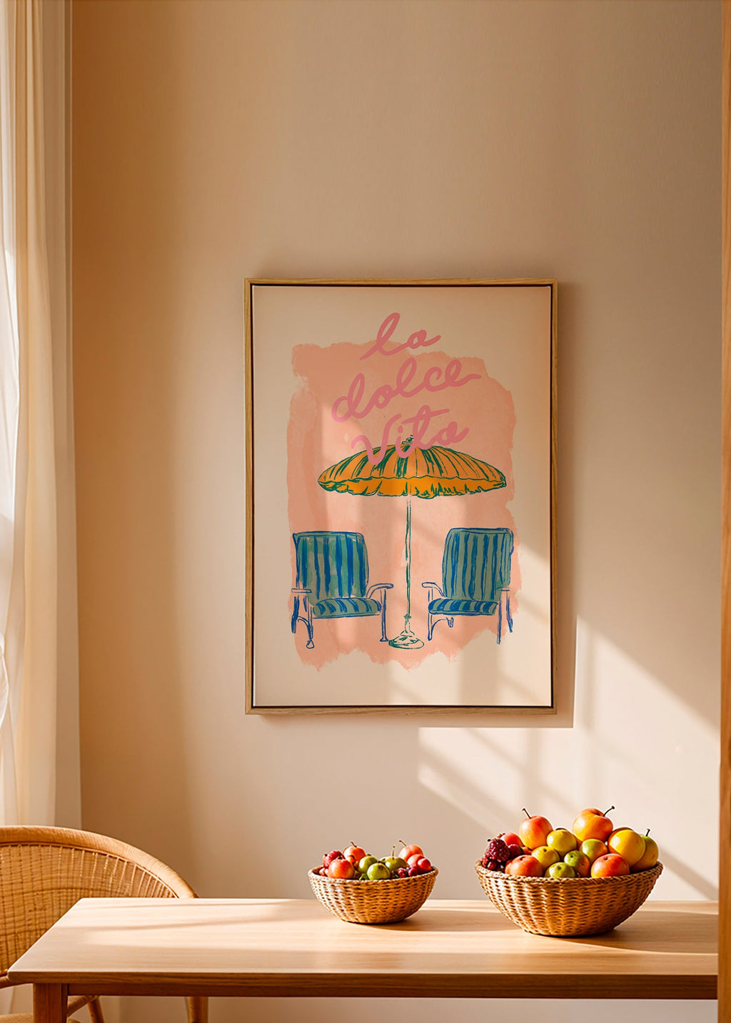 Illustration La Dolce Vita parasoll och stolar